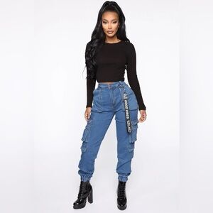 Fashion Nova good vibes always denim joggers - blue
